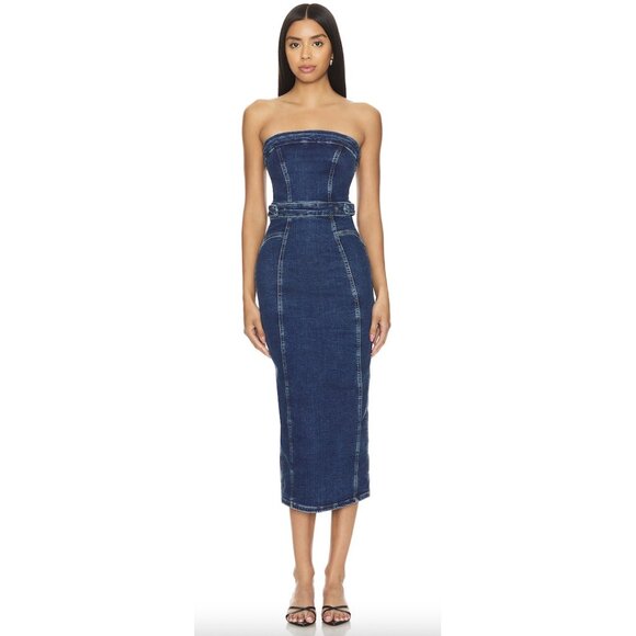 GOOD AMERICAN Tube Midi Dress in Indigo594 Size X-Small - Picture 1 of 8